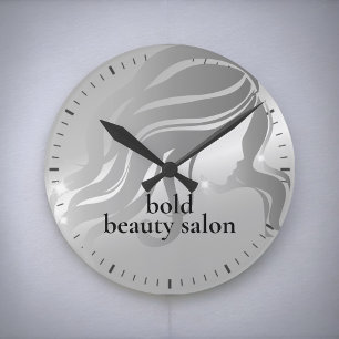 Horloge Ronde Salon de beauté Nom personnalisé Platine argent mé