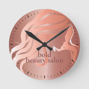 Horloge Ronde Salon de beauté Nom personnalisé Rose Mur métal