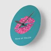 Horloge Ronde Salon de beauté turquoise Green Lips (Angle)