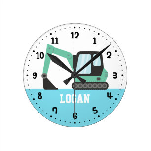 Horloge Ronde Salon pour enfants d'excavateur de construction ve