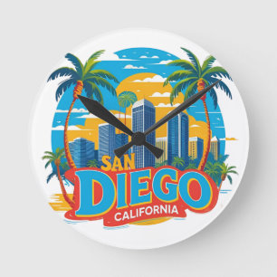 Horloge Ronde San Diego Skyline Californie - Art de Paysage Urba