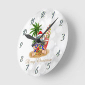 Horloge Ronde Santa Claus cool, Palm Tree, Beach Bokeh (Angle)