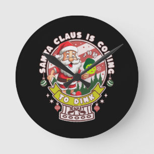 Horloge Ronde Santa Pickleball Noël, Drôle de Santa
