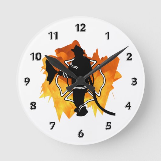 Horloge Ronde Sapeur-pompier en flammes (Recto)