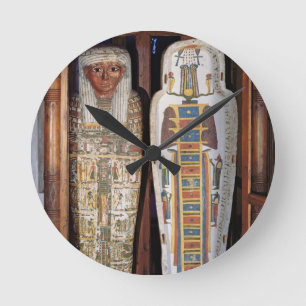 Horloge Ronde Sarcophage égyptien couvert de hiéroglyphes (p