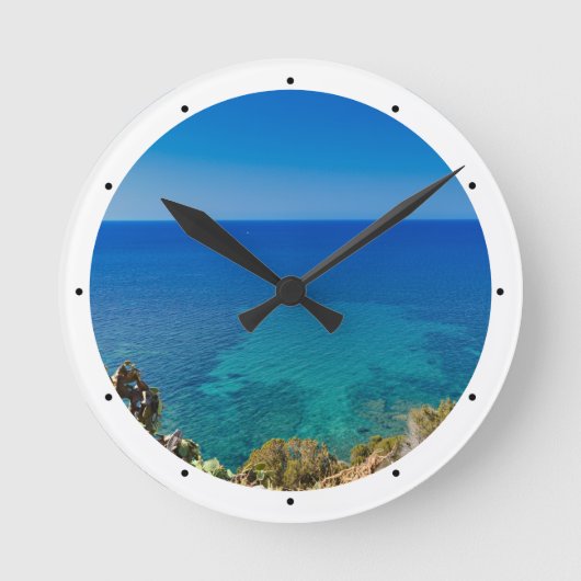 Horloge Ronde Sardaigne bleu mer et ciel avec épuration méditerr (Recto)