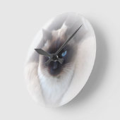 Horloge Ronde Sat siamé aux yeux bleus (Angle)