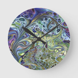 Horloge Ronde Sauge vert olive, bleu violet bordeaux abstrait