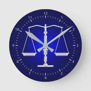 Horloge Ronde Scales de justice  Bleu profond