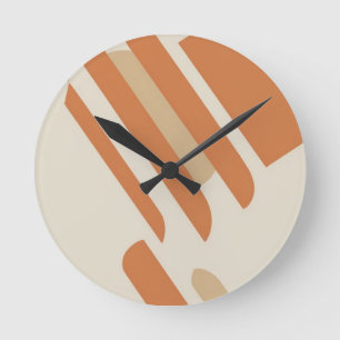 Horloge Ronde Scandinave Orange & Crème géométrique
