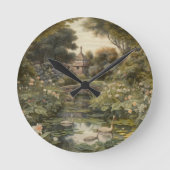 Horloge Ronde Scène botanique de cygnes dans un jardin anglais (Recto)