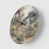 Horloge Ronde Scène botanique de zèbres dans une oasis (Angle)