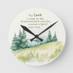 Horloge Ronde Scène de campagne sereine de la nature avec verset