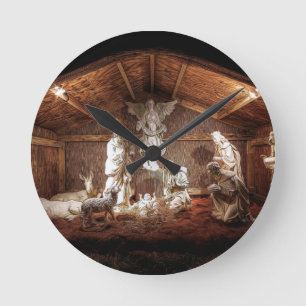 Horloge Ronde Scène de Noël de la Nativité de Jésus dans une crè