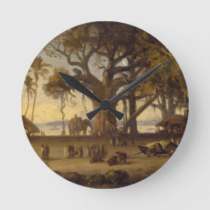 Horloge Ronde Scène éclairée par la lune d'amon indien de