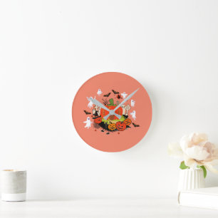 Horloge Ronde Scène éffrayante de cimetière Citrouille d'Hallowe