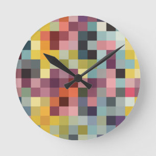 Horloge Ronde Schaakbord, gekleurde vlakken patroon. Pixels
