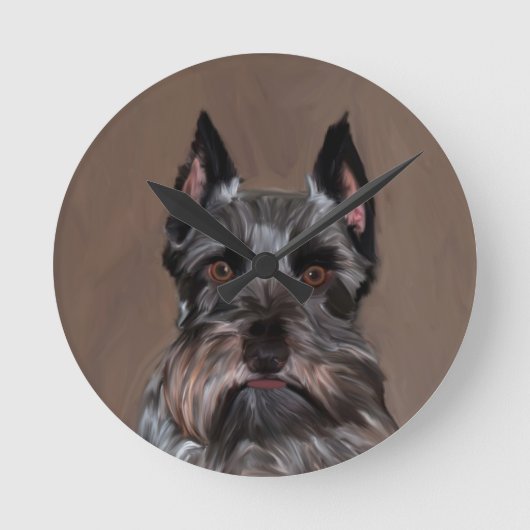 Horloge Ronde Schnauzer Miniature peinture couleur de l'eau (Recto)
