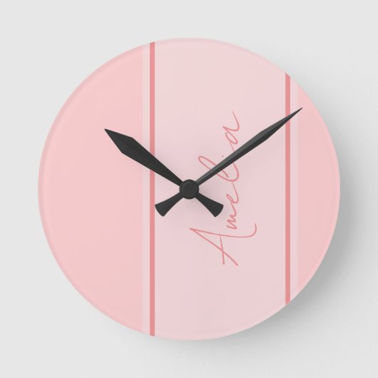 Horloge Ronde Script rose personnalisé minimal (Recto)