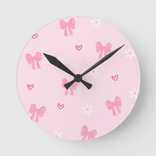 Horloge Ronde Seamless Pink Bow and Floral Pattern – Cute Girly (Recto)