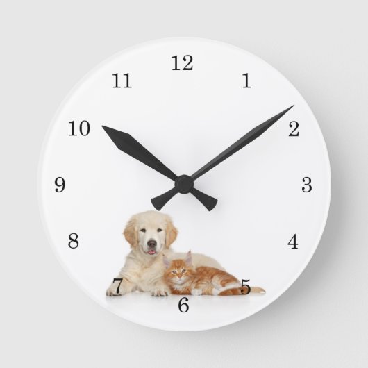Horloge Ronde Secourir Golden Retriever Puppy et Kitten (Recto)