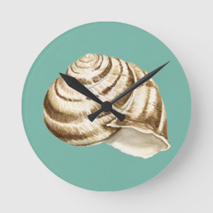 Horloge Ronde Sépia Shell rayé sur Teal