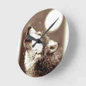 Horloge Ronde Sepia Wolf & Moon (Angle)