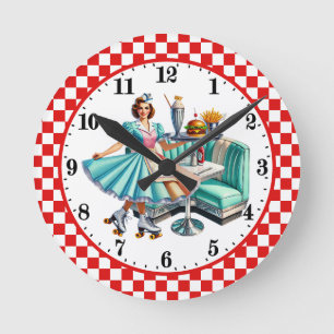 Horloge Ronde Serveur de frites de burger du diner rétro des ann