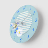 Horloge Ronde Shabby Chic Hummingbird Tons Bleus (Angle)