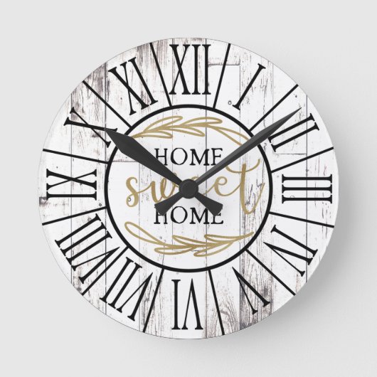Horloge Ronde Shabby White Wood Country Farmhouse Home Sweet (Recto)