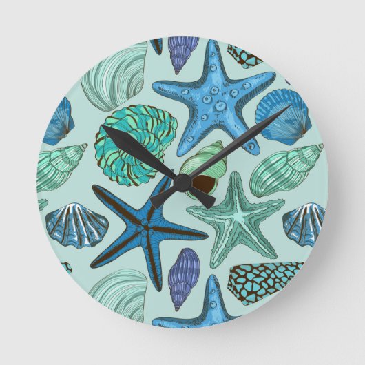 Horloge Ronde Shades Of Blue Seashells and d Starfish Pattern (Recto)