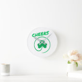 Horloge Ronde Shamrock de Clover Vert et Blanc Élégant (Maison)