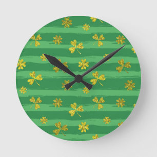 Horloge Ronde shamrock d'or st patrick