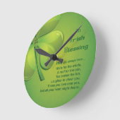 Horloge Ronde Shamrock vert d'Irlande Blessings (Angle)