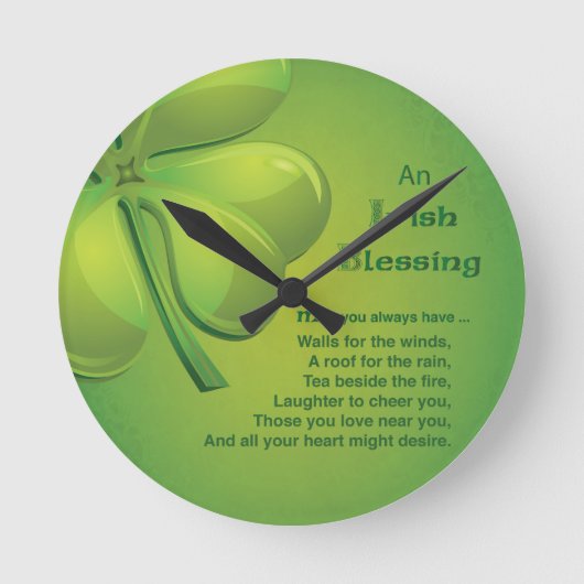 Horloge Ronde Shamrock vert d'Irlande Blessings (Recto)