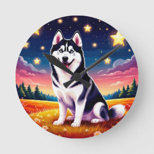 Horloge Ronde Siberian Husky joueur