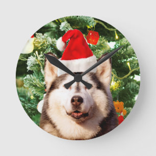 Horloge Ronde Sibérie Husky Arbre de Noël Ornements Snowman