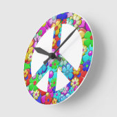 Horloge Ronde Signe de paix hippie (Angle)