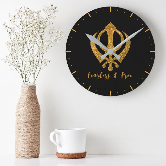 Horloge Ronde Sikh Khanda "Sans peur et libre"