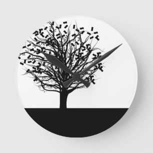 Horloge Ronde Silhouette Arbre Argent
