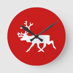 Horloge Ronde Silhouette blanche de renne/caribou