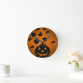 Horloge Ronde Silhouette citrouille et Feuille (Maison)