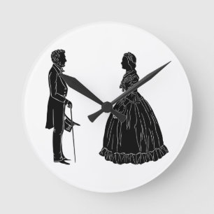 Horloge Ronde silhouette d'abraham lincoln et de mary todd linco
