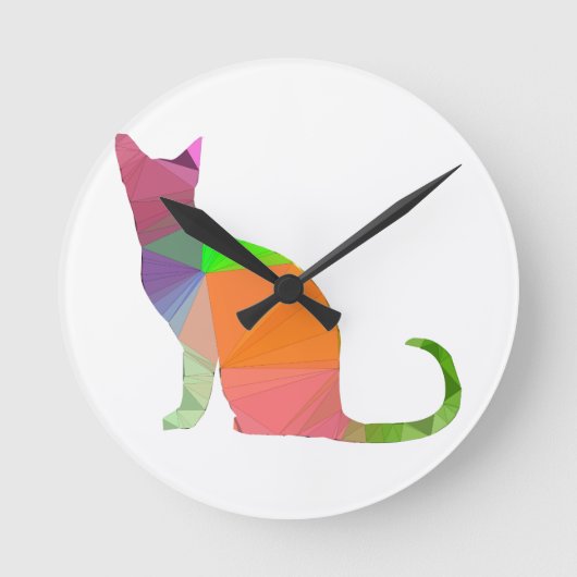 Horloge Ronde Silhouette de chat en Low Poly (Recto)