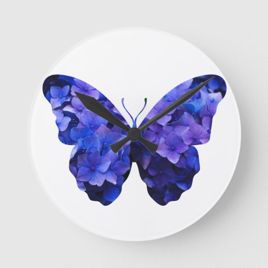 Horloge Ronde Silhouette de papillon de fleurs violettes (Recto)
