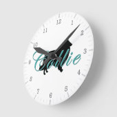 Horloge Ronde Silhouette de Rough Collie Texte Script Teal (Angle)
