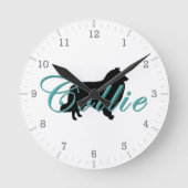 Horloge Ronde Silhouette de Rough Collie Texte Script Teal (Recto)