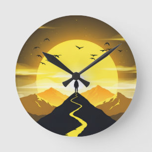 Horloge Ronde Silhouette de sommet de montagne avec un piédestal