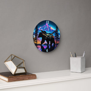Horloge Ronde Silhouette d'un ours montrant le paysage naturel