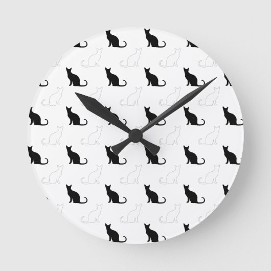 Horloge Ronde Silhouettes De Chats Noirs Et Blancs (Recto)
